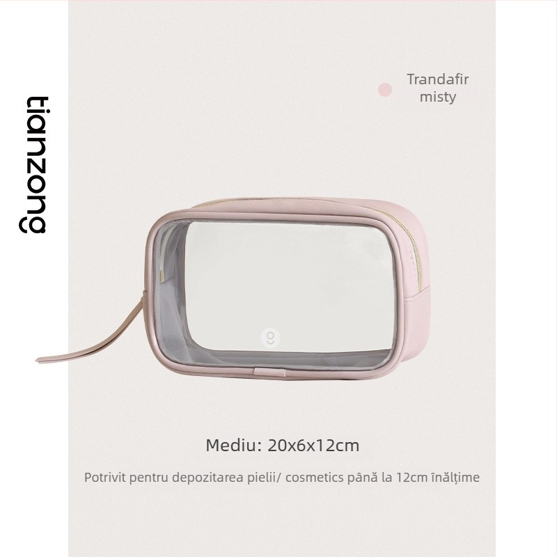 Geantă de cosmetic din PU, format cub, transparentă, impermeabilă, pentru călătorii, multifuncțională