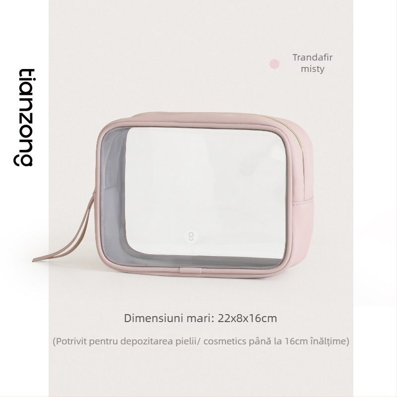 Geantă de cosmetic din PU, format cub, transparentă, impermeabilă, pentru călătorii, multifuncțională