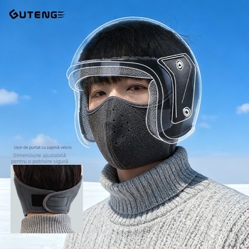 Mască de ciclism de iarnă pentru unisex, protecție a ochilor și urechilor, împotriva vântului, 2-in-1 cu căptușeală fleece, caldă