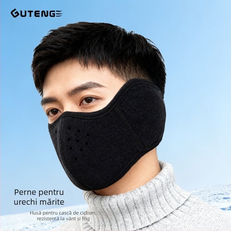 Mască de ciclism de iarnă pentru unisex, protecție a ochilor și urechilor, împotriva vântului, 2-in-1 cu căptușeală fleece, caldă