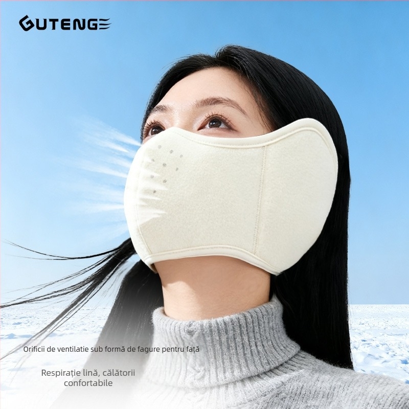 Mască de ciclism de iarnă pentru unisex, protecție a ochilor și urechilor, împotriva vântului, 2-in-1 cu căptușeală fleece, caldă