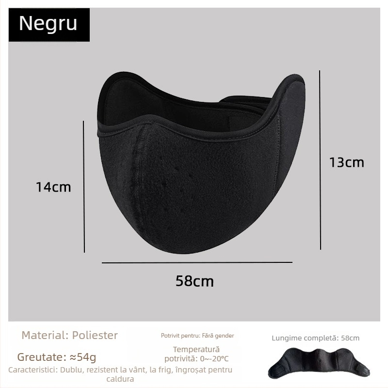 Mască de ciclism de iarnă pentru unisex, protecție a ochilor și urechilor, împotriva vântului, 2-in-1 cu căptușeală fleece, caldă