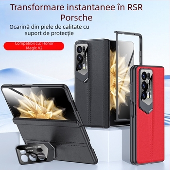 Husă pentru telefon pentru Honor MagicV2 – Piele autentică, acoperire totală, suport integrat pentru obiectiv RSR, protecție la balama, rezistent la șocuri