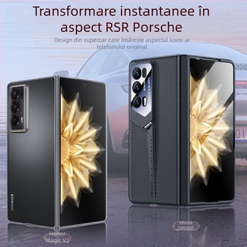 Husă pentru telefon pentru Honor MagicV2 – Piele autentică, acoperire totală, suport integrat pentru obiectiv RSR, protecție la balama, rezistent la șocuri