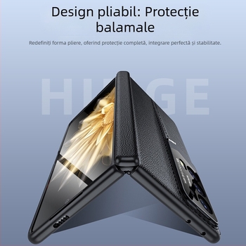 Husă pentru telefon pentru Honor MagicV2 – Piele autentică, acoperire totală, suport integrat pentru obiectiv RSR, protecție la balama, rezistent la șocuri