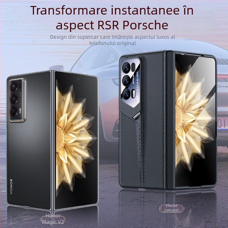 Husă pentru telefon pentru Honor MagicV2 – Piele autentică, acoperire totală, suport integrat pentru obiectiv RSR, protecție la balama, rezistent la șocuri