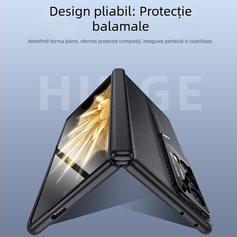 Husă pentru telefon pentru Honor MagicV2 – Piele autentică, acoperire totală, suport integrat pentru obiectiv RSR, protecție la balama, rezistent la șocuri