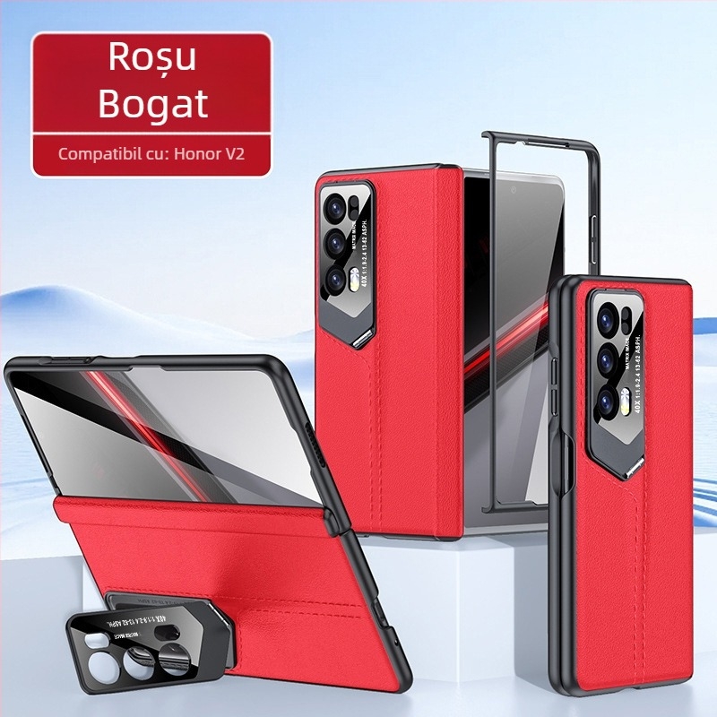 Husă pentru telefon pentru Honor MagicV2 – Piele autentică, acoperire totală, suport integrat pentru obiectiv RSR, protecție la balama, rezistent la șocuri