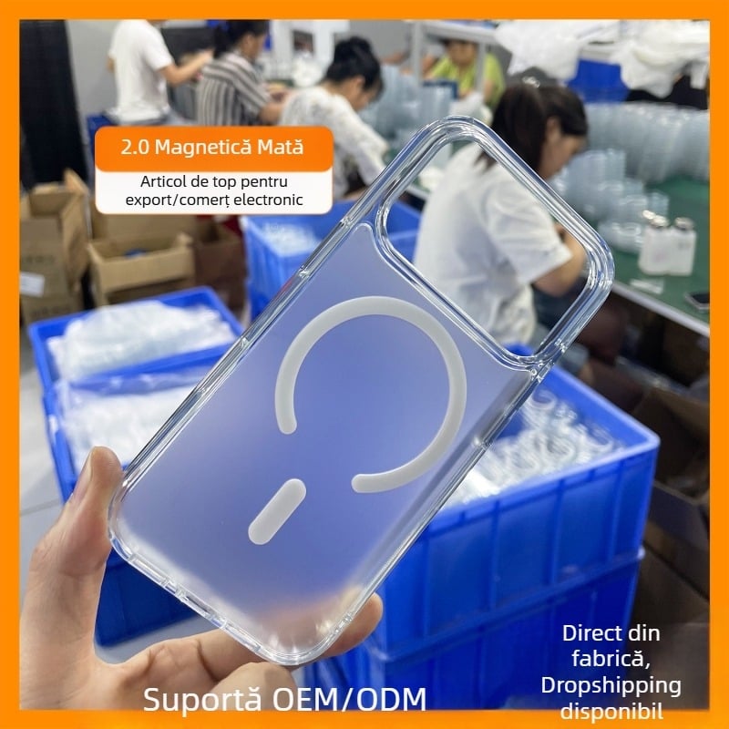 Carcasă transparentă de înaltă calitate pentru iPhone 16 Pro Max, finisaj mat, cu prindere magnetică și protecție la căderi