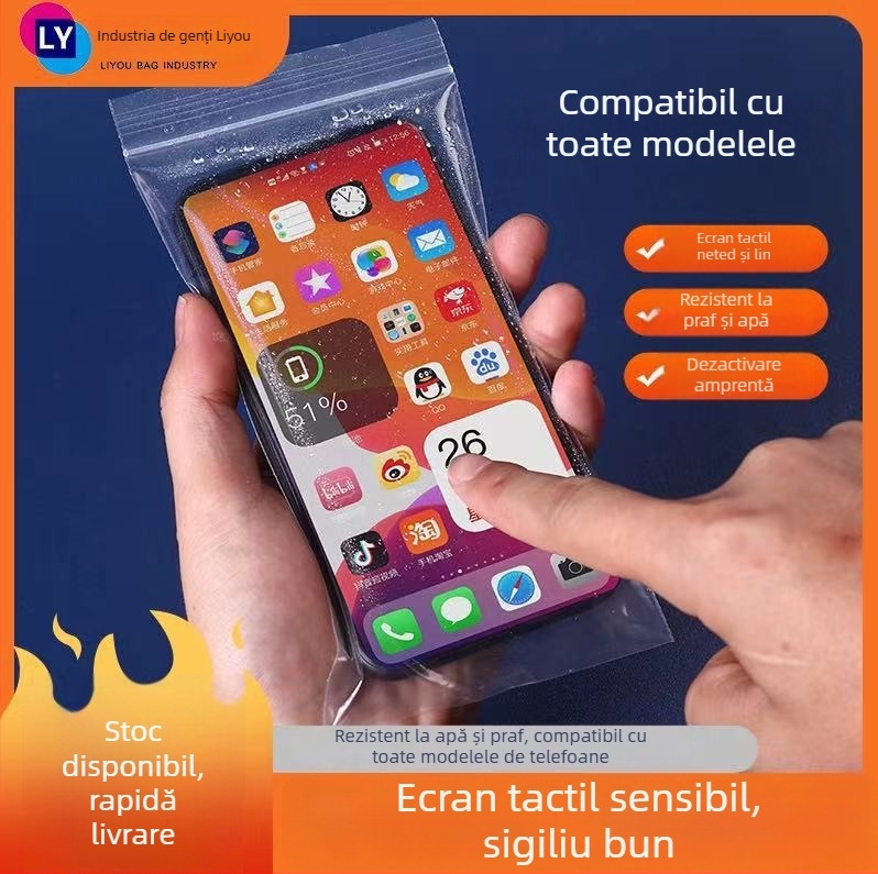Sac de izolare pentru telefonul mobil, antipraf, transparent, sigilat, compatibil cu ecranul tactil, impermeabil (Material plastic; Presare la cald; Personalizabil; Logo tipărit; Unisex)