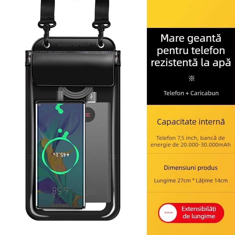 Geantă impermeabilă pentru telefon cu ecran tactil, 2L capacitate, TPU, rezistență la temperaturi joase, reîncărcabilă, pentru activități în aer liber