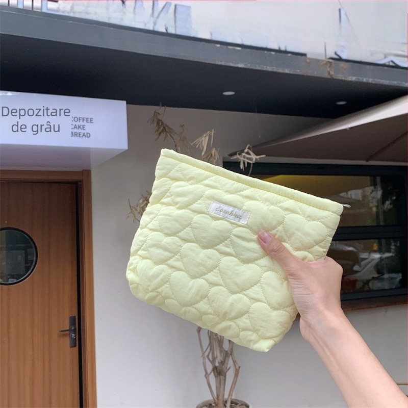 Geantă de cosmetică cu model inimă, buzunar interior, material din bumbac, căptușeală poplin, pentru femei (Material: Bumbac; Model: Inimă; Căptușeală: Poplin; Funcție: Depozitare; Destinată: Femeilor)