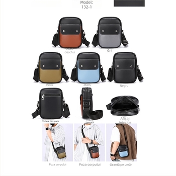 Geantă de umăr pentru bărbați - PU, stil stradal, impermeabilă, foarte ușoară, căptușire poliester