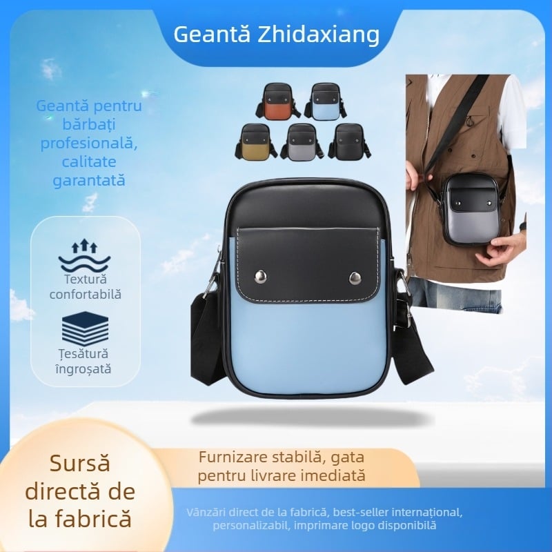 Geantă de umăr pentru bărbați - PU, stil stradal, impermeabilă, foarte ușoară, căptușire poliester