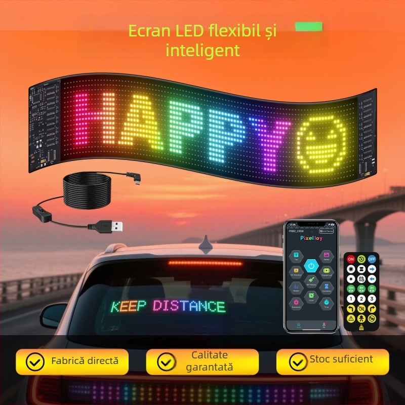 Ecran LED flexibil, full color, exterior pentru publicitate, cu pas de pixel P4, cip Sanan, 5V, Bluetooth activat, montare pe perete.