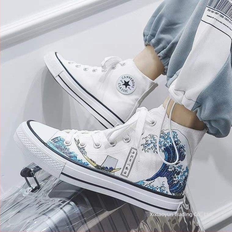 Adidași din pânză înalți pentru bărbați — siluetă înaltă, șireturi, vârf ascuțit, model cu desene animate