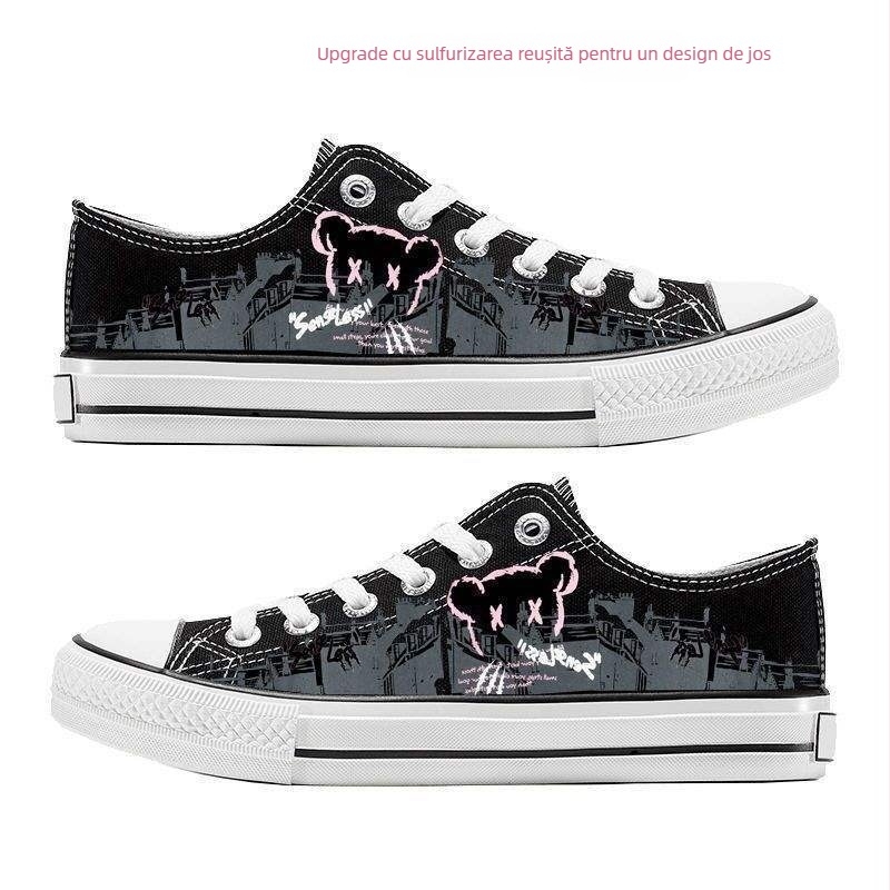 Adidași din pânză înalți pentru bărbați — siluetă înaltă, șireturi, vârf ascuțit, model cu desene animate