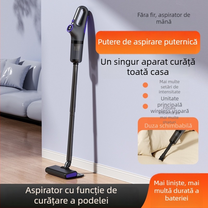 Aspirator fără cablu pentru mașină și casă - curățare umedă și uscată, aspirație până la 15 kPa, baterie încorporată 2000–2500 mAh, încărcare USB, perie 2-în-1 pentru curățare și aspirație