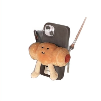 Accesoriu pentru telefon din pluș în formă de hot dog, cu buzunar detașabil pentru card, lucrat manual, curea crossbody din nylon, cataramă metalică