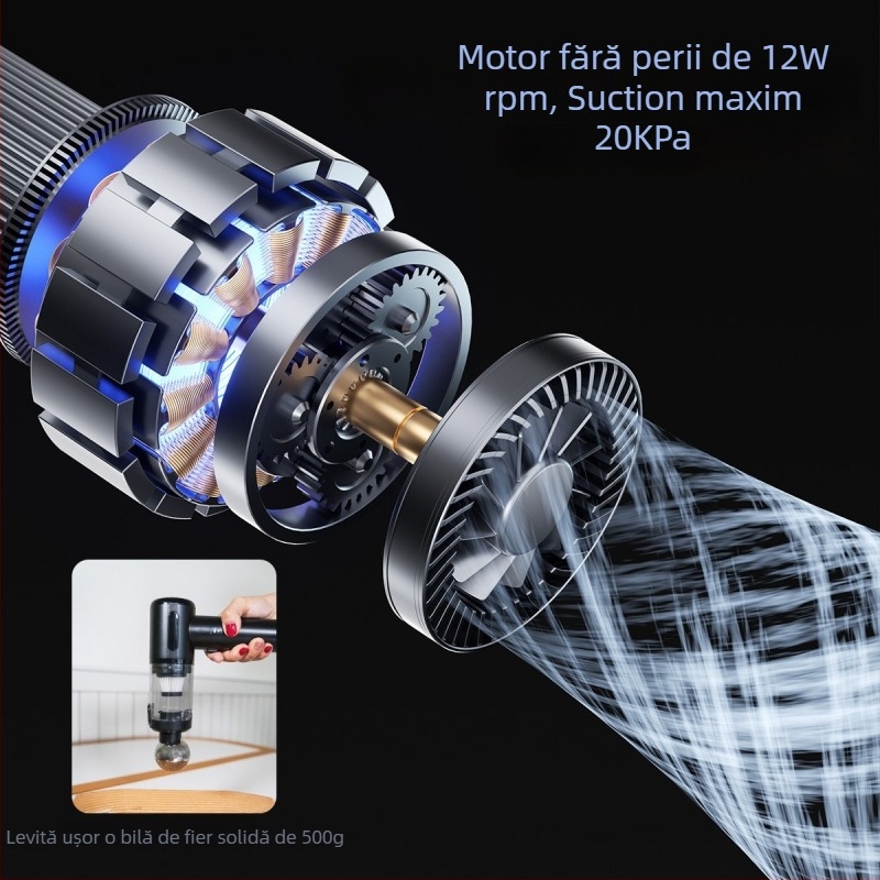 Aspirator auto cu încărcare fără fir, utilizare duală: aspirație și suflare, fără fir, 11.1V, 100W, 20000Pa, autonomie până la 20 de minute