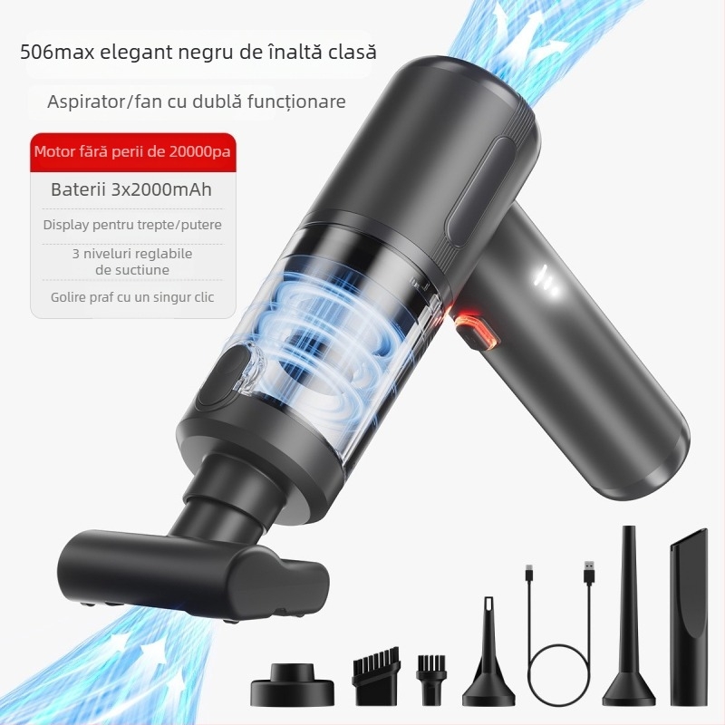 Aspirator auto cu încărcare fără fir, utilizare duală: aspirație și suflare, fără fir, 11.1V, 100W, 20000Pa, autonomie până la 20 de minute