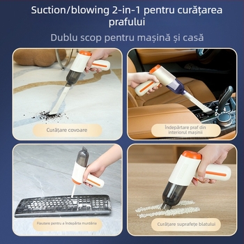 Aspirator portabil de mașină fără fir, cu baterie încorporată 1601–2000 mAh, alimentare USB, autonomie 1–3 ore, aspirație până la 2000 Pa, zgomot 36–45 dB