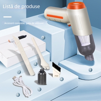 Aspirator portabil de mașină fără fir, cu baterie încorporată 1601–2000 mAh, alimentare USB, autonomie 1–3 ore, aspirație până la 2000 Pa, zgomot 36–45 dB
