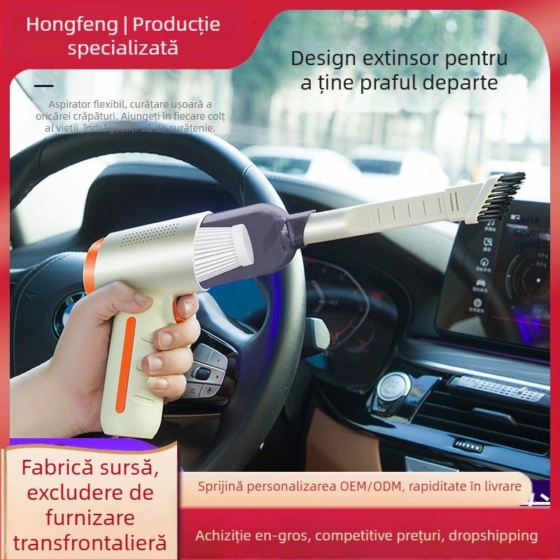 Aspirator portabil de mașină fără fir, cu baterie încorporată 1601–2000 mAh, alimentare USB, autonomie 1–3 ore, aspirație până la 2000 Pa, zgomot 36–45 dB