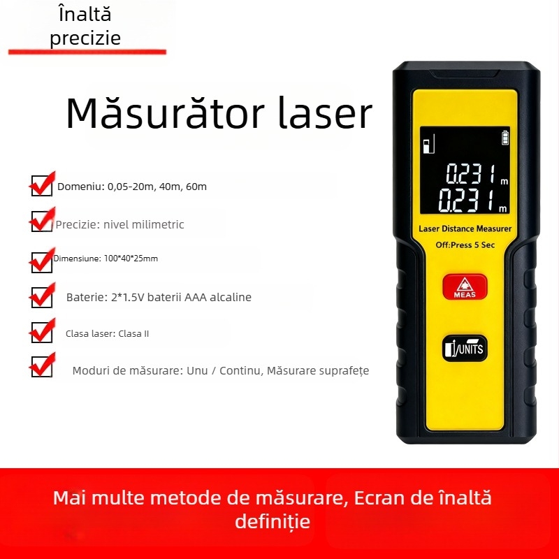 Kinlopto Kl20 aparat măsurare cu laser, Bluetooth, instrument infraroșu pentru măsurarea încăperilor, 0,05–60 m