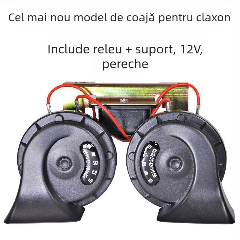 Claxon auto 12V, 48W, 120 dB, frecvență de răspuns 510/410 Hz