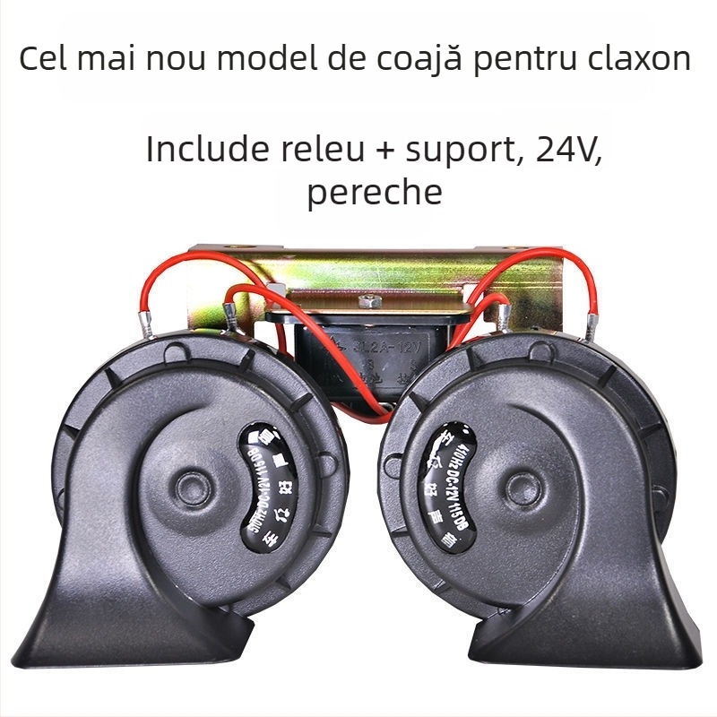 Claxon auto 12V, 48W, 120 dB, frecvență de răspuns 510/410 Hz