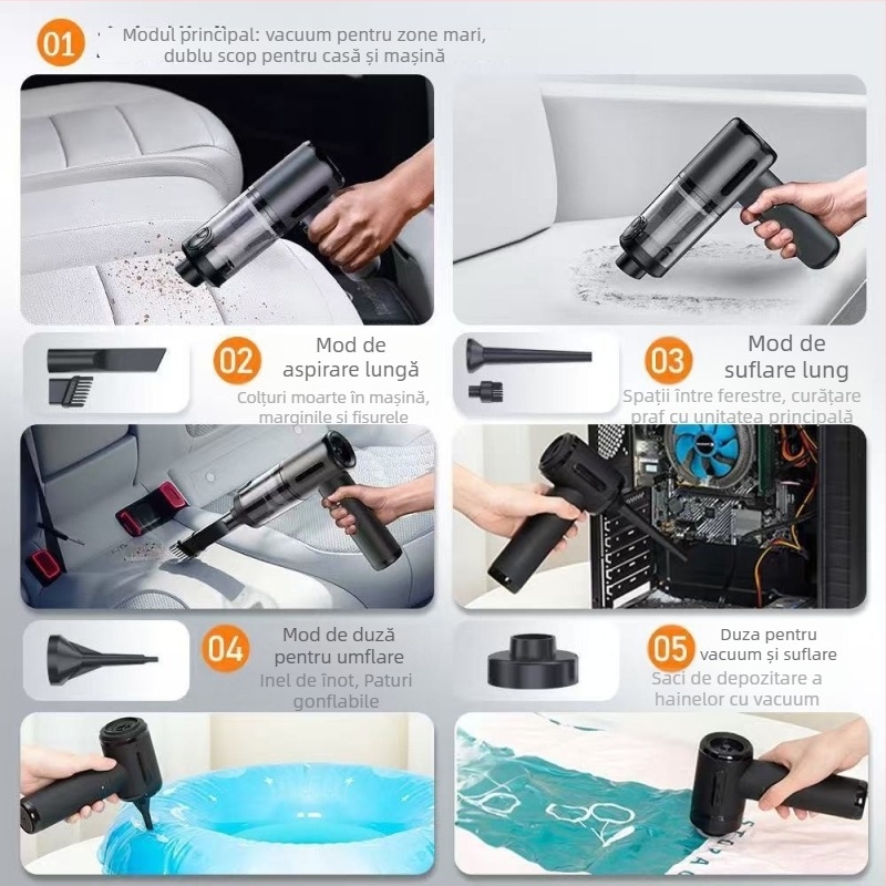 Aspirator manual pentru mașină – 11.1V, 75W, aspirație 20000Pa, autonomie 20 min, fără fir