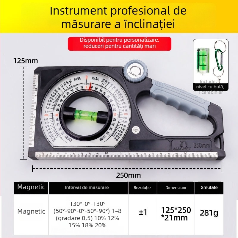 Indicator digital de pantă cu inclinometru magnetic digital și riglă unghiulară cu nivel pentru construcții și decorare