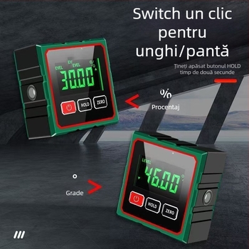 Inclinometru digital cu măsurare de 360°, bază magnetică puternică, afișaj de înaltă precizie, distanțometr cu laser