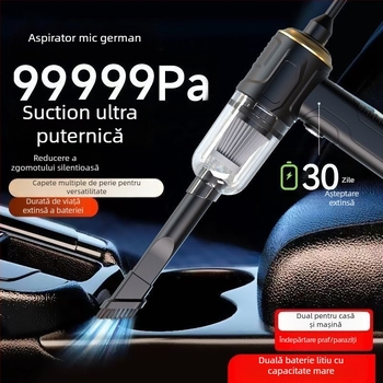 Aspirator portabil pentru mașină și casă - 300 W, aspirație 20000 Pa, reîncărcabil, cablu de 300 cm, manometru pentru presiunea pneurilor