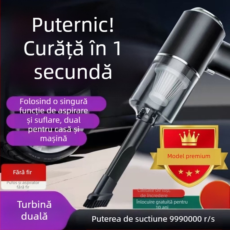 Aspirator portabil pentru mașină și casă - 300 W, aspirație 20000 Pa, reîncărcabil, cablu de 300 cm, manometru pentru presiunea pneurilor