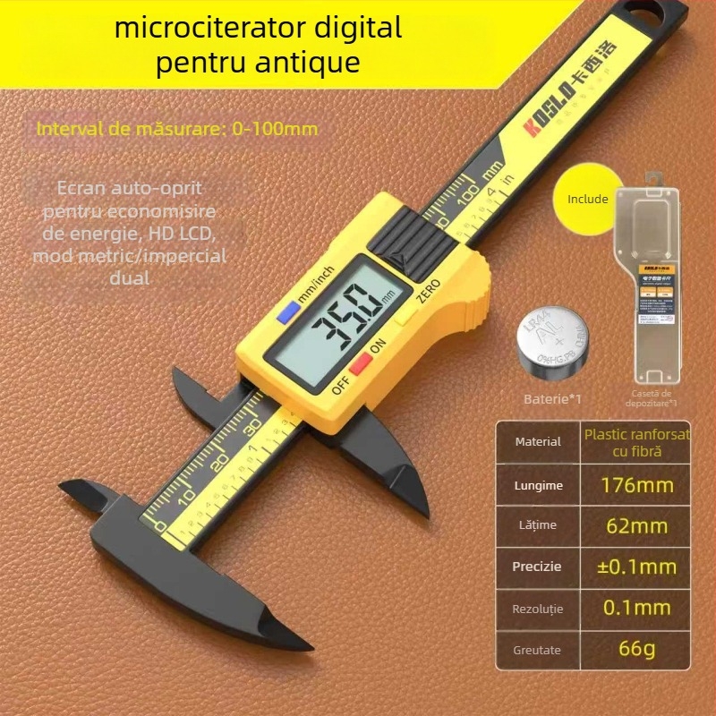 Caliper digital cu ecran mare pentru măsurarea diametrului brățării din jad – riglă de bijuterii, precizie înaltă