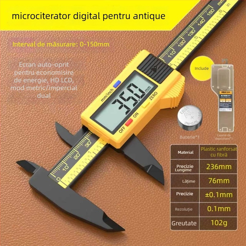 Caliper digital cu ecran mare pentru măsurarea diametrului brățării din jad – riglă de bijuterii, precizie înaltă