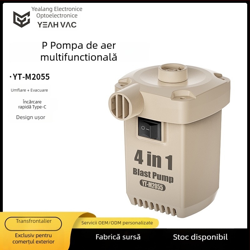 Pompa portabilă pentru pneuri auto, alimentare pe baterie, pompă cu un singur cilindru, debit de aer 30 L/min, funcționare continuă peste 20 de minute, sub 80W