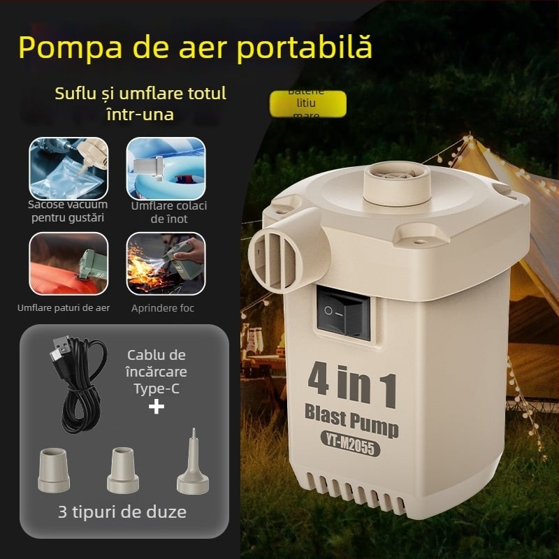 Pompa portabilă pentru pneuri auto, alimentare pe baterie, pompă cu un singur cilindru, debit de aer 30 L/min, funcționare continuă peste 20 de minute, sub 80W