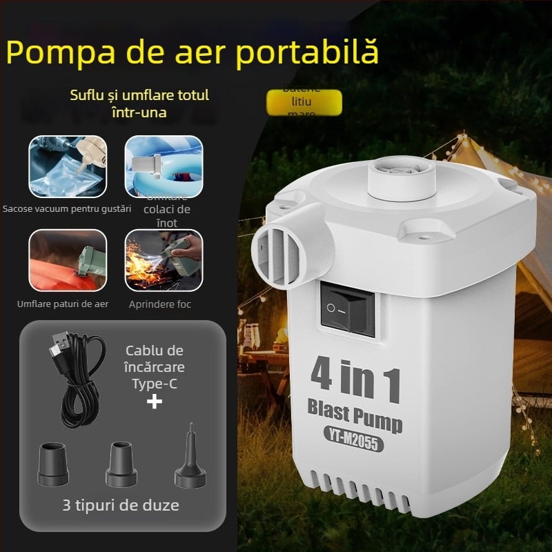 Pompa portabilă pentru pneuri auto, alimentare pe baterie, pompă cu un singur cilindru, debit de aer 30 L/min, funcționare continuă peste 20 de minute, sub 80W