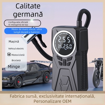 Pompă portabilă pentru pneuri auto, fără fir, montată pe vehicul, cu manometru încorporat; 12V, <80W, debit aer 25 L/min, afișaj digital, încărcare USB