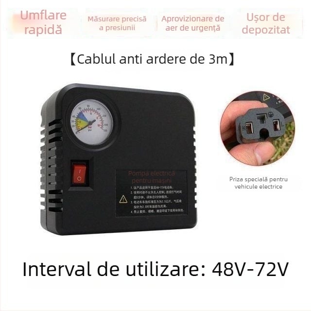 Pompa de aer pentru vehicule electrice - 220W, cilindri multipli, afișaj digital, lumina de avertizare