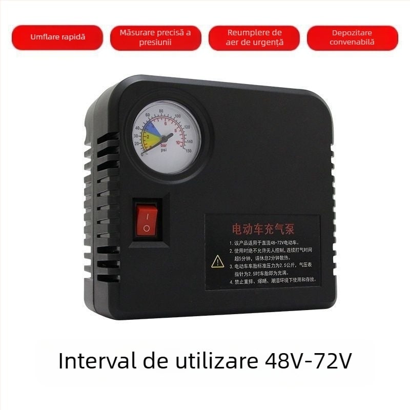 Pompa de aer pentru vehicule electrice - 220W, cilindri multipli, afișaj digital, lumina de avertizare