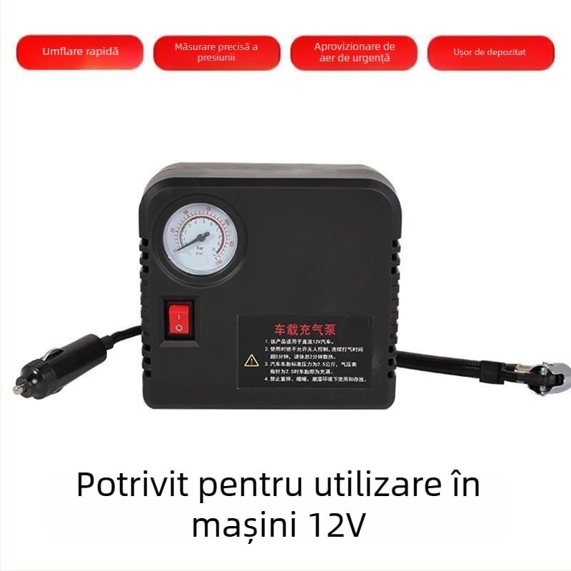 Pompa de aer pentru vehicule electrice - 220W, cilindri multipli, afișaj digital, lumina de avertizare