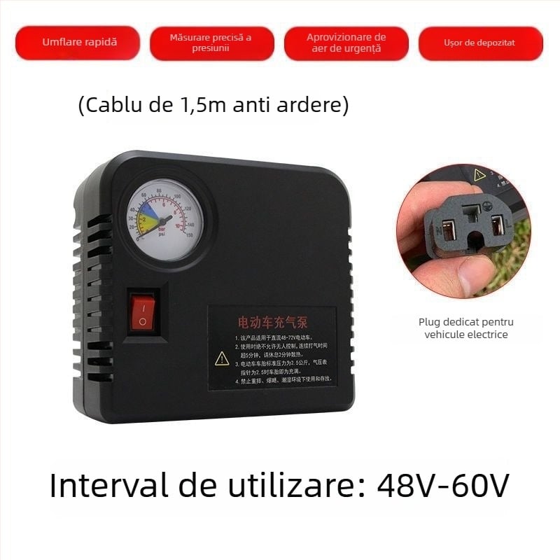 Pompa de aer pentru vehicule electrice - 220W, cilindri multipli, afișaj digital, lumina de avertizare