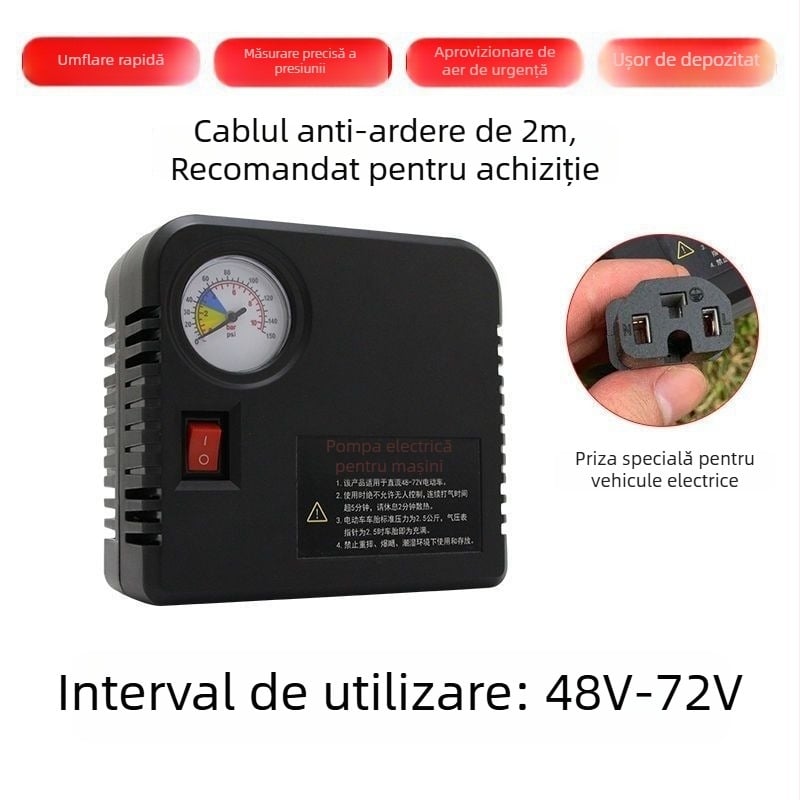 Pompa de aer pentru vehicule electrice - 220W, cilindri multipli, afișaj digital, lumina de avertizare