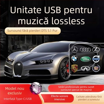 USB flash auto 64GB, din aliaj de aluminiu, alimentat prin USB, redare MP3/MP4, fără afișaj