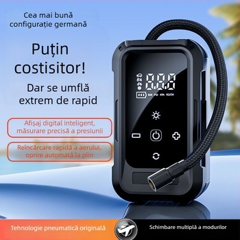 Pompa de aer portabilă pentru mașină, fără fir – 12V, 80W, multi-cilindru, cu afișaj LCD digital și măsurare a presiunii în pneuri, încărcabilă