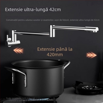 Robinet de bucătărie pliabil – oțel inox, montat pe perete, rotativ și extensie retractabilă, model Jd-7179, 0–90°C
